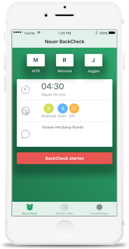 Screenshot der BackChecker App